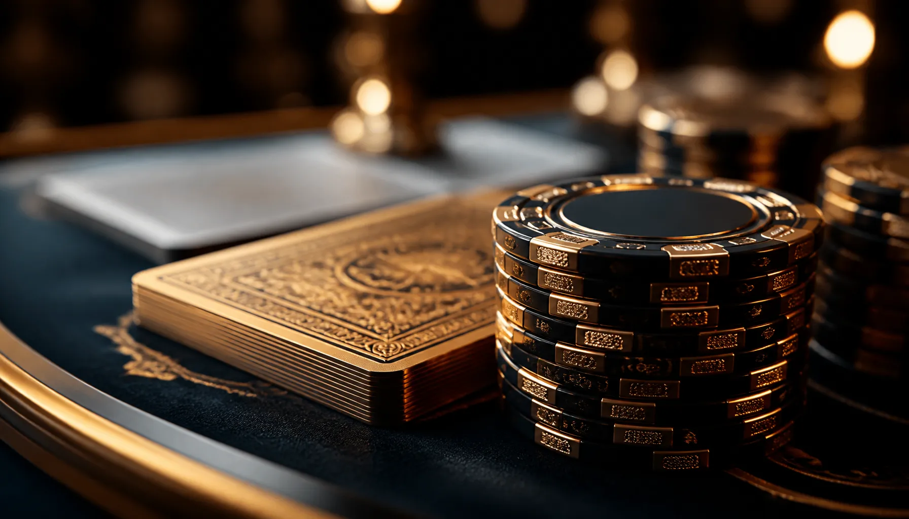 Close-up of gleaming gold coins scattered on deep emerald green velvet surface with soft cinematic warm lighting