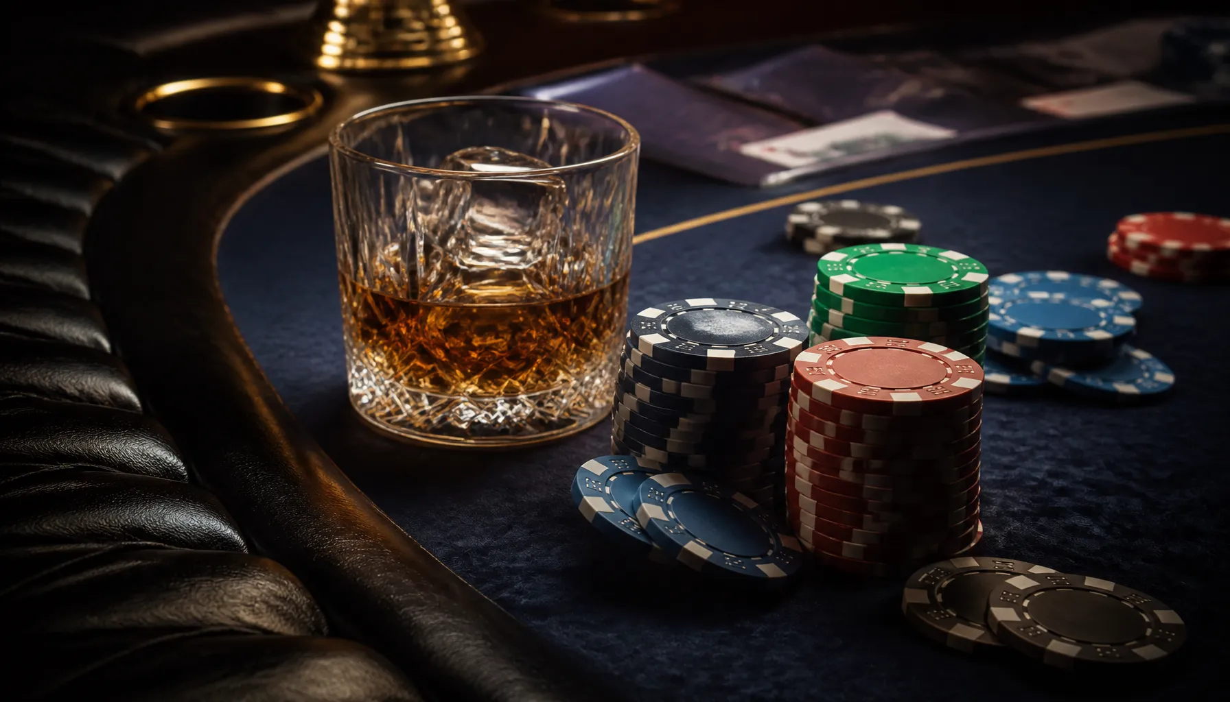 Close-up of gleaming gold coins scattered on deep emerald green velvet surface with soft cinematic warm lighting